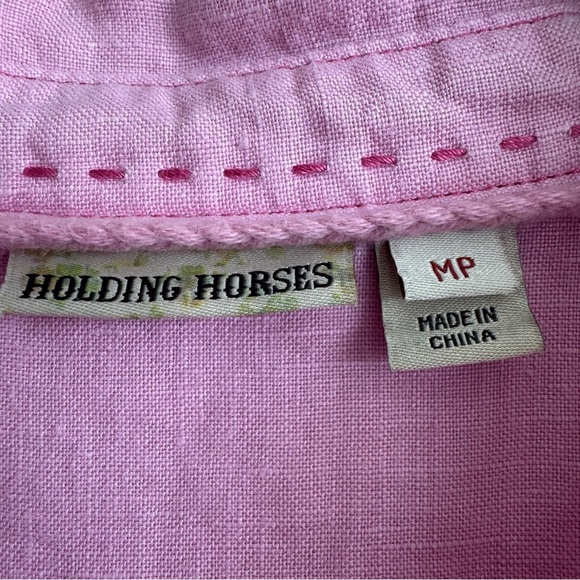 ANTHROPOLOGIE Holding Horses Linen McKenzie Peplum Blouse Pink ButtonUp Top MP - Picture 3 of 5